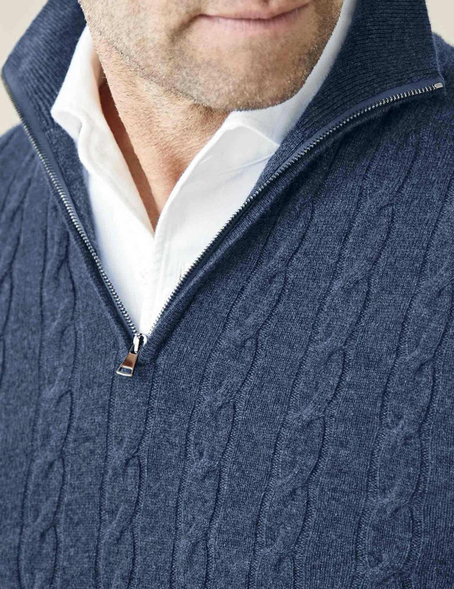 WW | Cable Knit Sweater with Zipper - Elegant Business & Casual Sweater