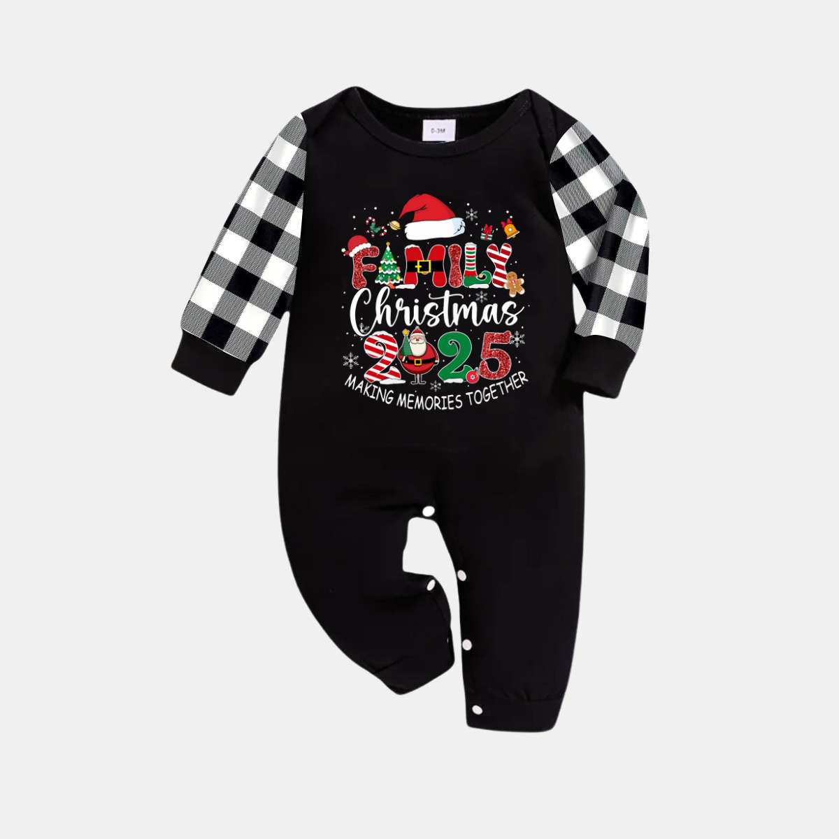 WW | Black and White Plaid Christmas Pajama Set with "Family Christmas 2025 Making Memories Together" Text Print