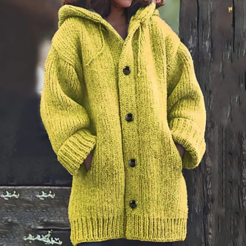 WW | StrickStrickjacke Übergroß Passform Dickes Und Warmes Material Mit Kapuze