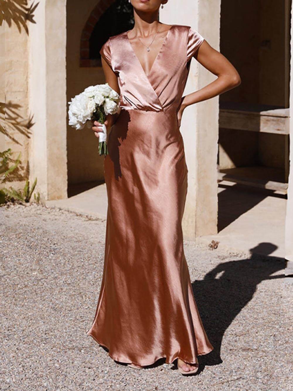 WW | Satin Fishtail Maxi Kleid mit V-Ausschnitt für Damen