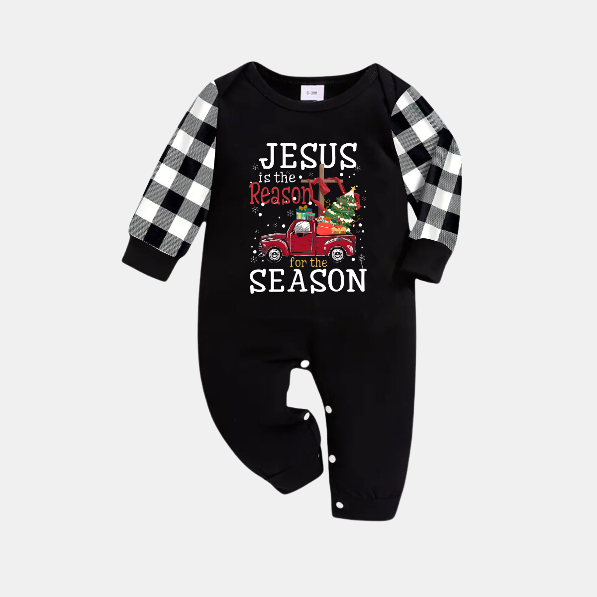 WW | Schwarz-Weiße Karierte Weihnachts-Pyjama-Set Mit "Jesus ist der Grund für die Saison" Textdruck