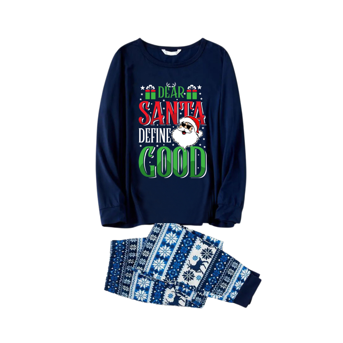 WW | "Dear Santa, define good" Slogan Printed Blue Family Christmas Matching Pajamas