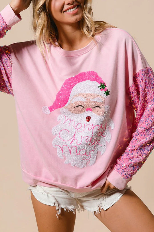 WW | Weihnachten Lässig Locker Rundhals Pailletten Ärmel Sweatshirt