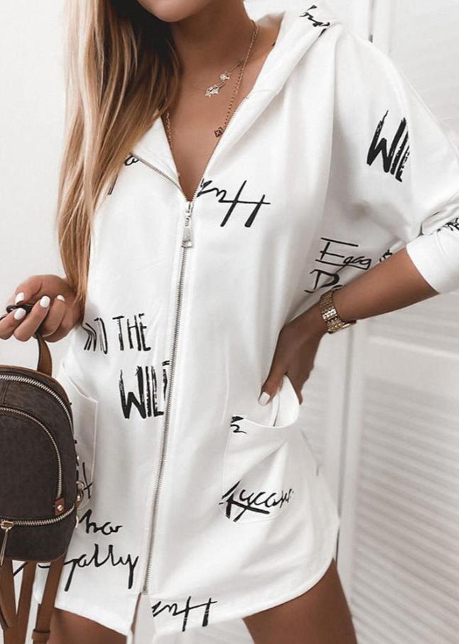 WW | Letter Print Zipper Hoodie Jacket