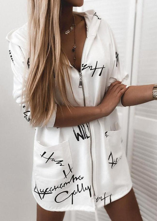 WW | Letter Druck Reißverschluss Hoodie Jacke