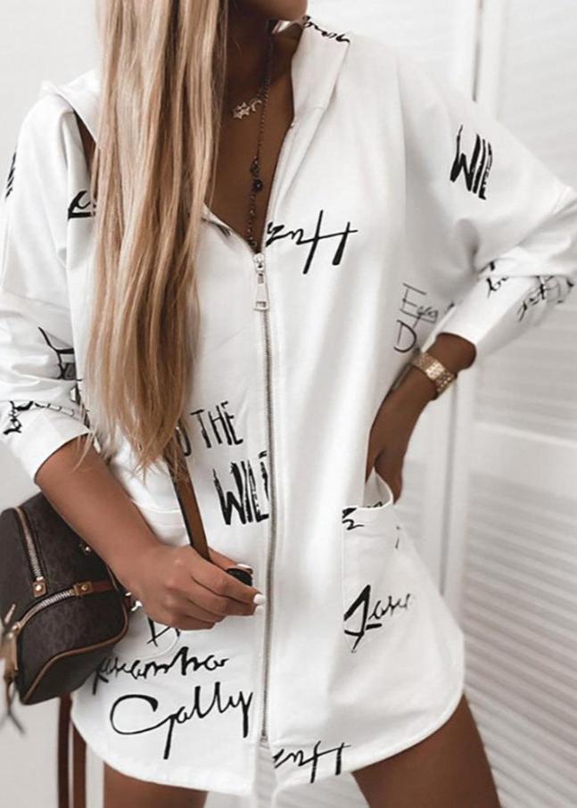 WW | Letter Print Zipper Hoodie Jacket