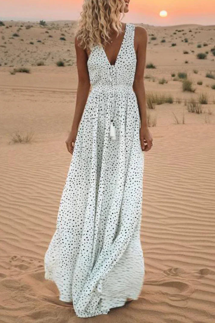 WW | Im Boho-Stil mit gepunktetem Patchwork, mit V-Ausschnitt und A-Linie Schnitt
