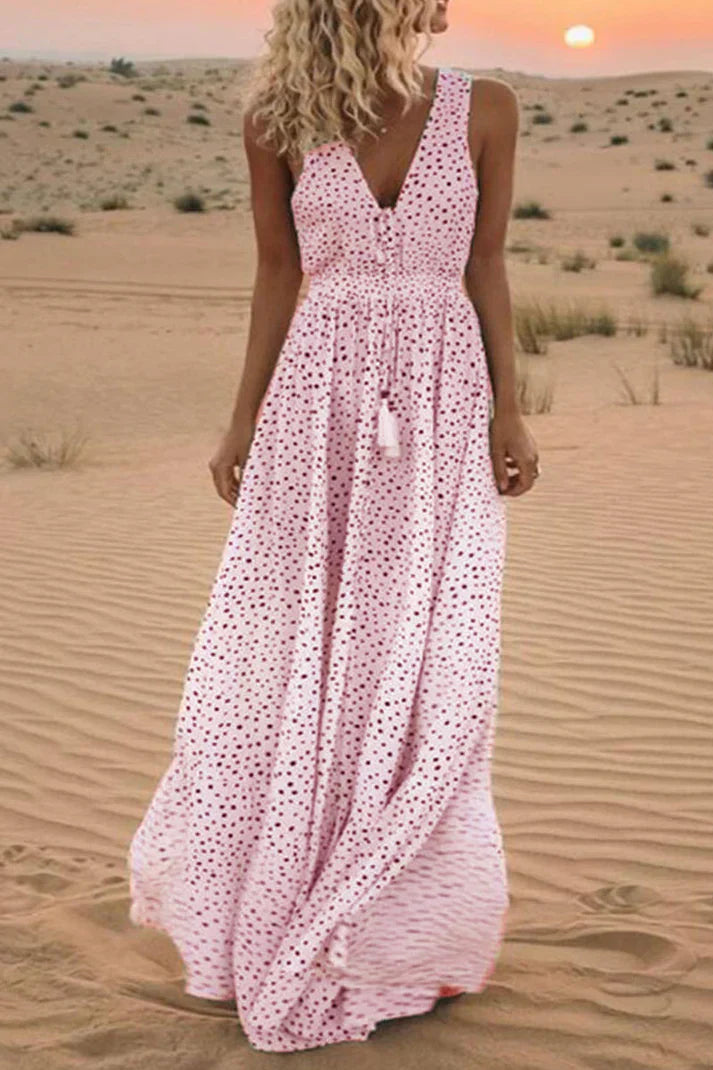 WW | Im Boho-Stil mit gepunktetem Patchwork, mit V-Ausschnitt und A-Linie Schnitt