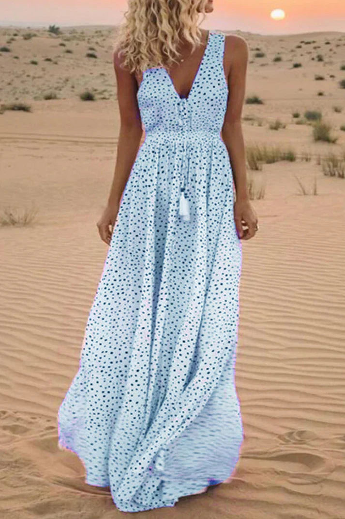 WW | Im Boho-Stil mit gepunktetem Patchwork, mit V-Ausschnitt und A-Linie Schnitt