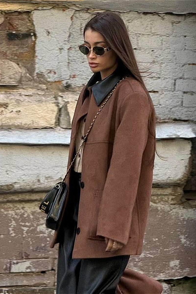 WW | Retro suede collar contrast jacket