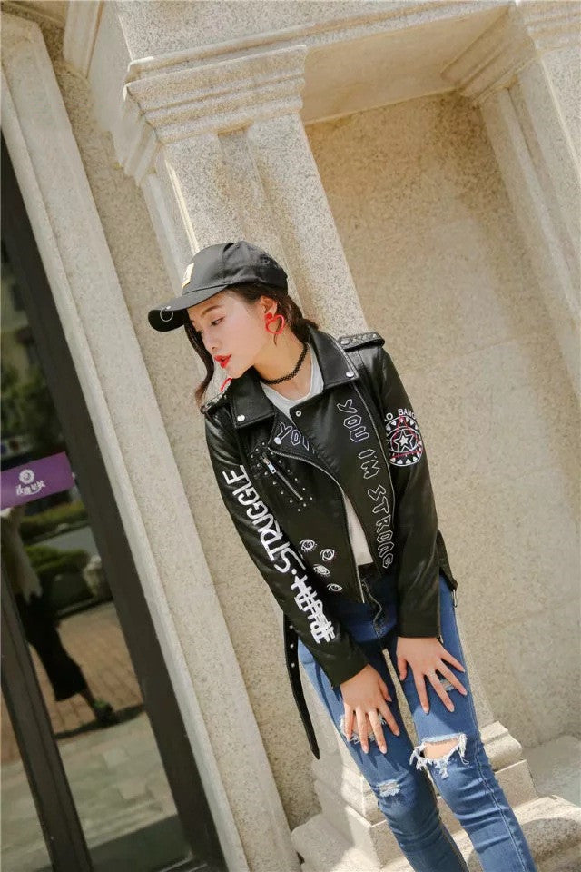 WW | Women's Leather Jacket With Cool Print