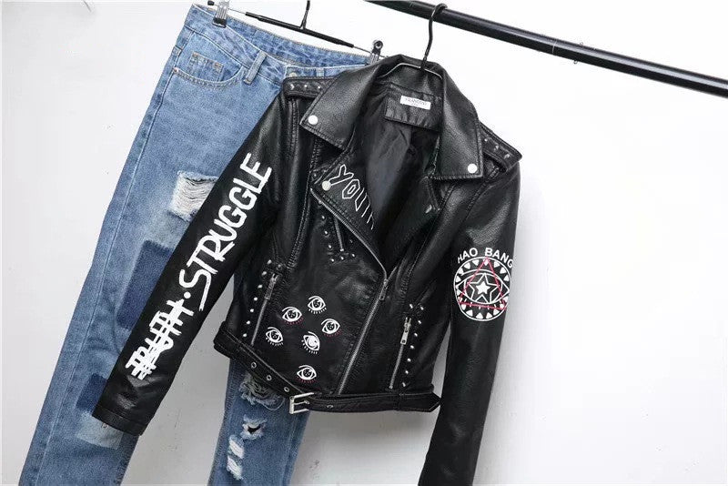 WW | Women's Leather Jacket With Cool Print
