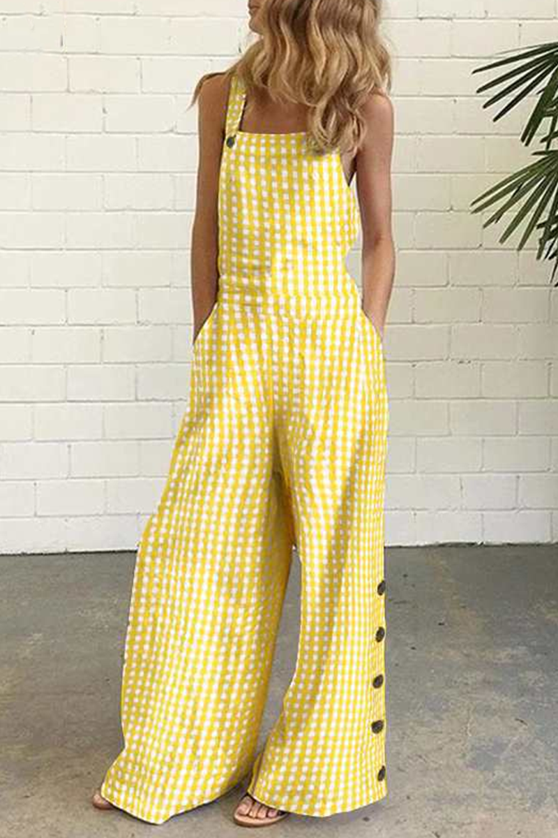WW | Casual Plaid Button Square Collar Straight Overalls - 4 Colors