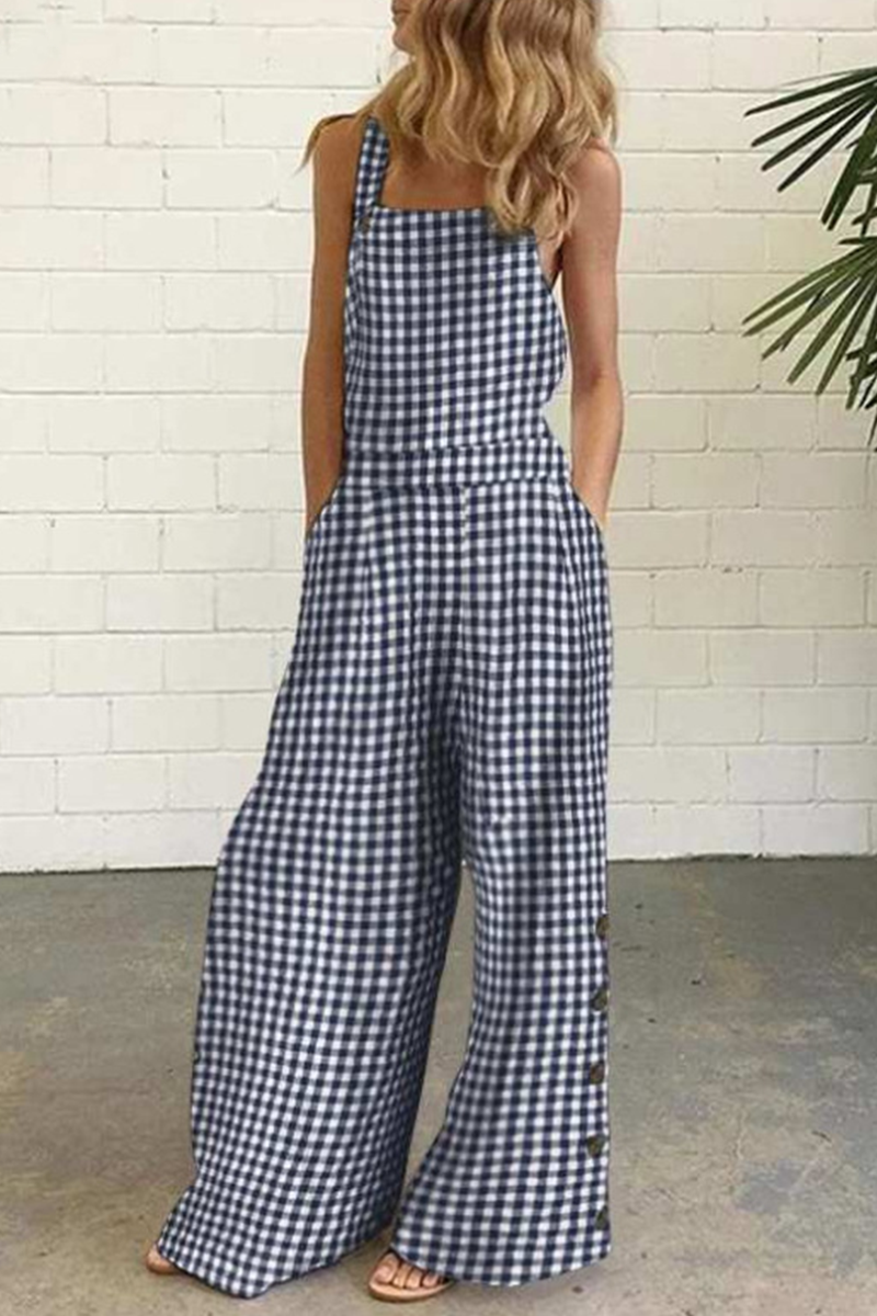 WW | Casual Plaid Button Square Collar Straight Overalls - 4 Colors