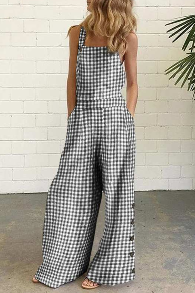 WW | Casual Plaid Button Square Collar Straight Overalls - 4 Colors
