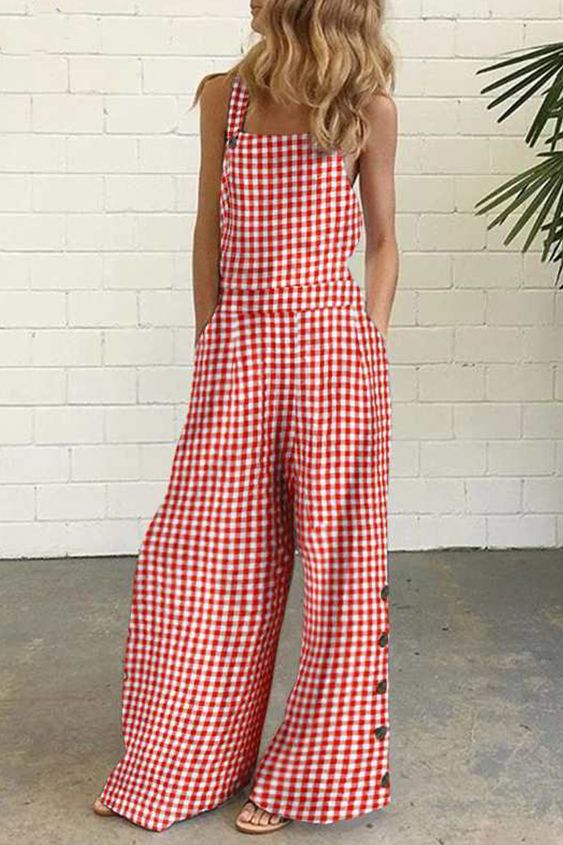 WW | Casual Plaid Button Square Collar Straight Overalls - 4 Colors