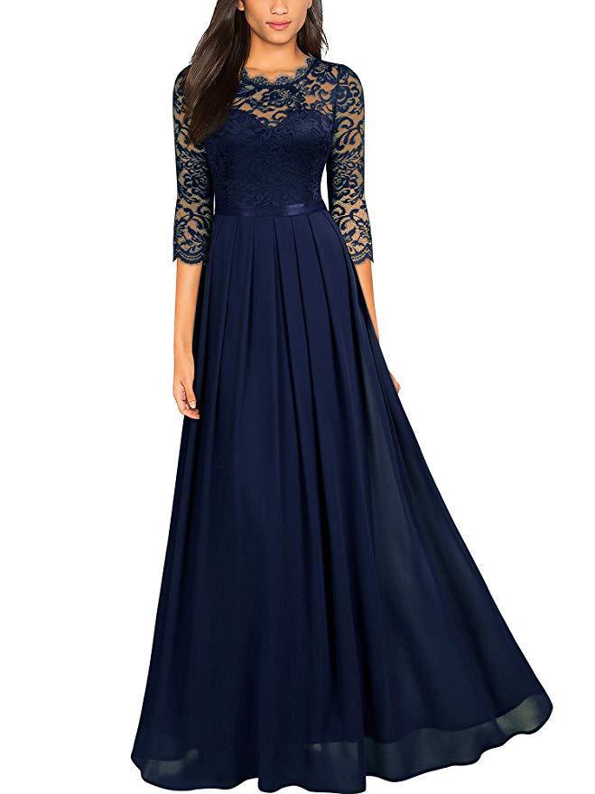 WW | Elegantes Chiffon Kleid Mit Spitzen Einsätzen Für Brautjungfern