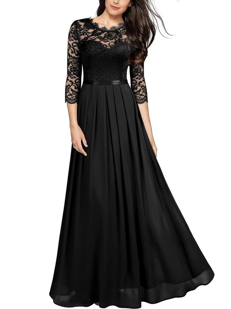 WW | Elegantes Chiffon Kleid Mit Spitzen Einsätzen Für Brautjungfern