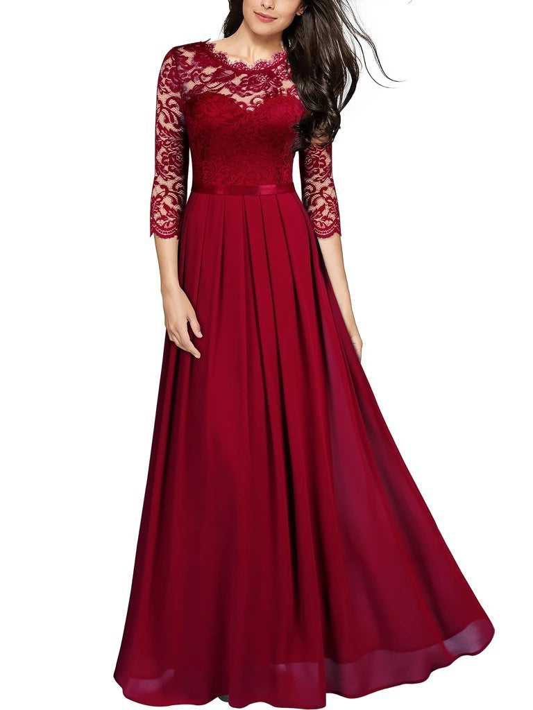 WW | Elegantes Chiffon Kleid Mit Spitzen Einsätzen Für Brautjungfern