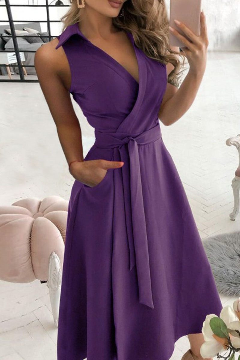 WW | Street Solid Patchwork V-neck A-line Dresses