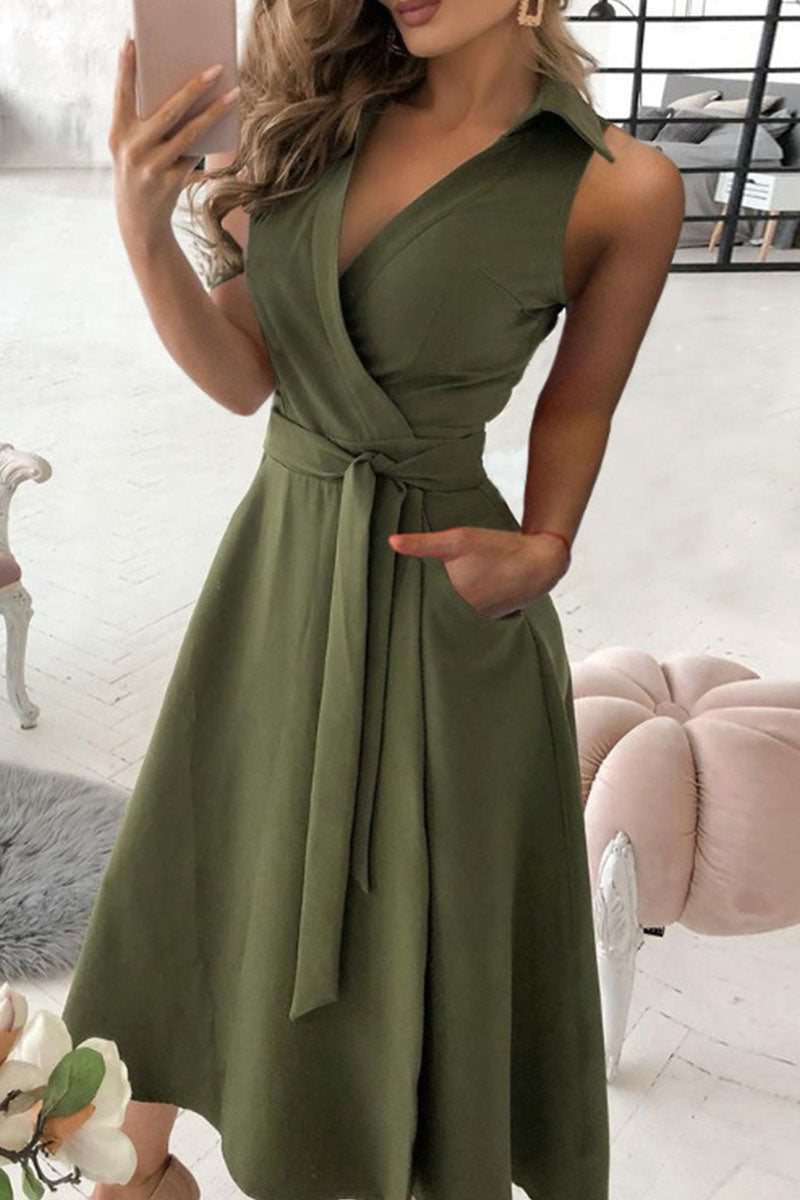 WW | Street Solid Patchwork V-neck A-line Dresses