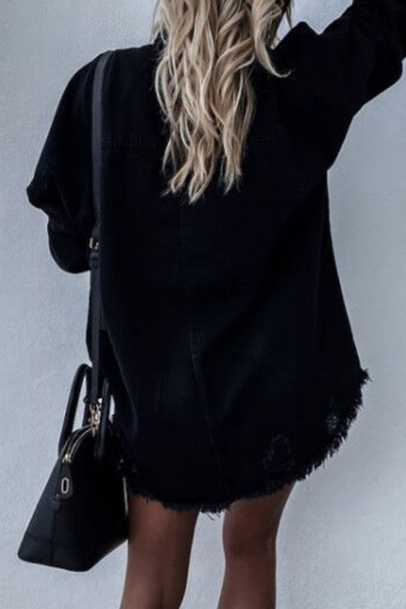 WW | Zerrissene Alte Umgeschlagene Kragen Lange Ärmel Denim Jacke