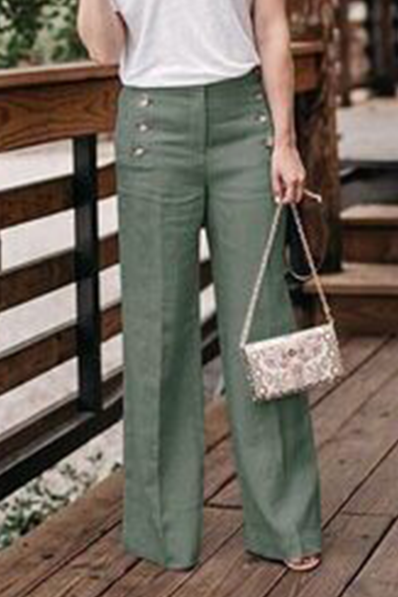 WW | Bequeme Solide Schnalle Gerade Hohe Taille Breite Hosen Einfarbige Farbe Bund