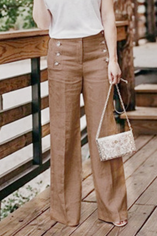 WW | Bequeme Solide Schnalle Gerade Hohe Taille Breite Hosen Einfarbige Farbe Bund