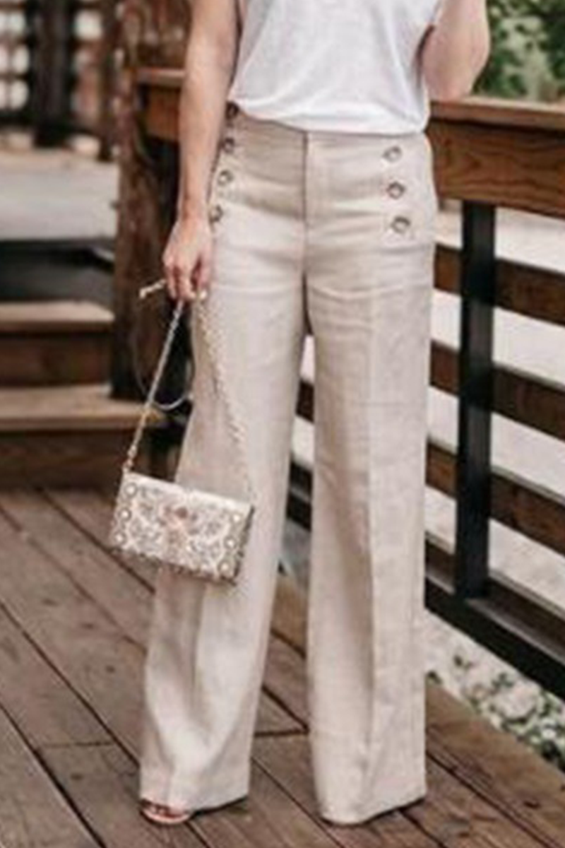 WW | Bequeme Solide Schnalle Gerade Hohe Taille Breite Hosen Einfarbige Farbe Bund