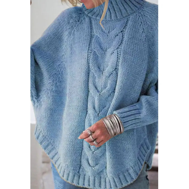 WW | Cable Knit Sweater Poncho Design High Neck Oversized Fit