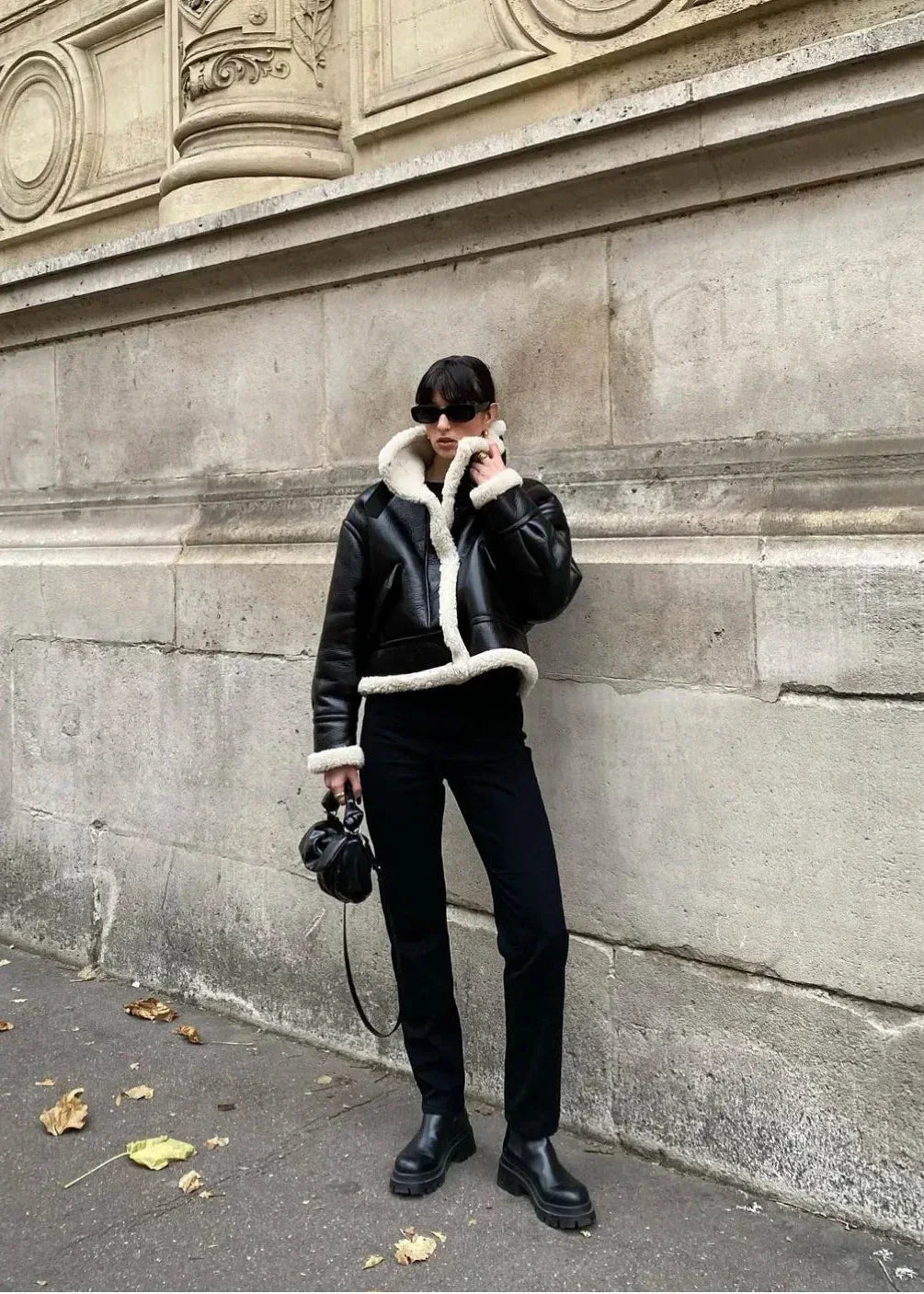 WW | Schwarze Kunstfelljacke - Europäischer Stil