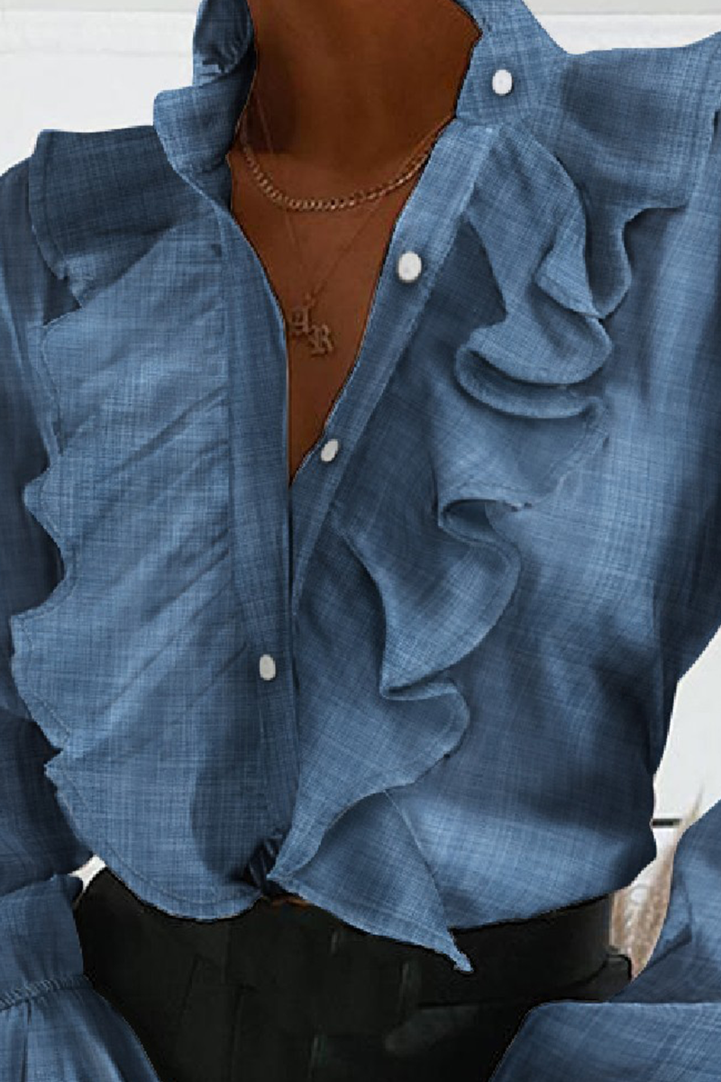 WW | Elegant Plain Buckle Ruffle Shirts with Mandarin Collar - 4 Colors