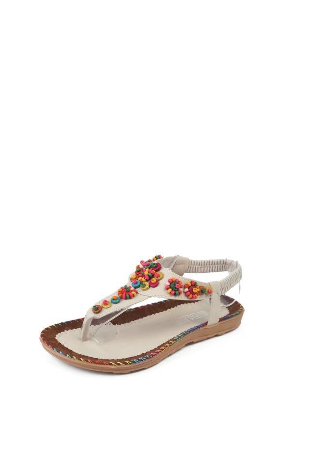 Damen Sandalen mit bunten Zierperlen und rutschfester Sohle W&W