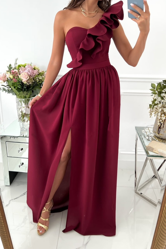 WW | Casual Solid Flounces One Shoulder Cake Dress - 6 Colors