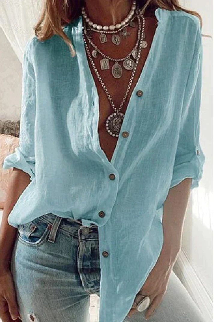 WW | Fashion Solid V-Neck Blouse