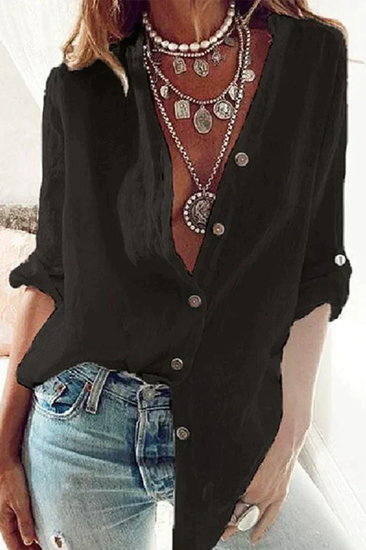 WW | Fashion Solid V-Neck Blouse
