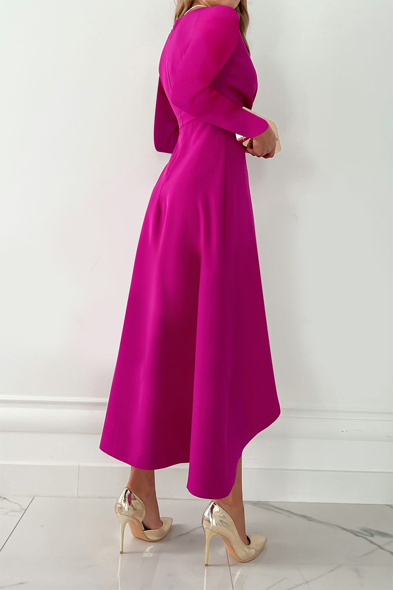 WW | Mode Solide Patchwork V-Ausschnitt Asymmetrische Kleider- 5 Farben