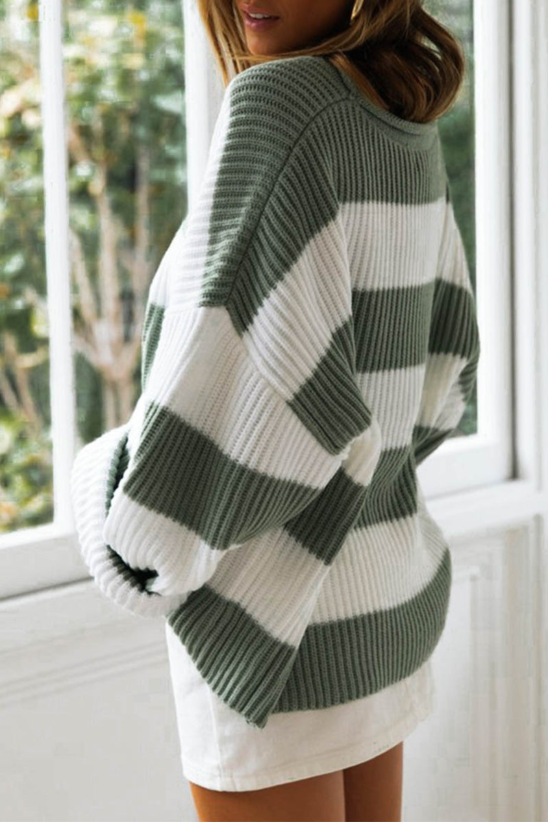 Angel™ - Fashionable Sweet Striped Contrast O-Neck Pullover