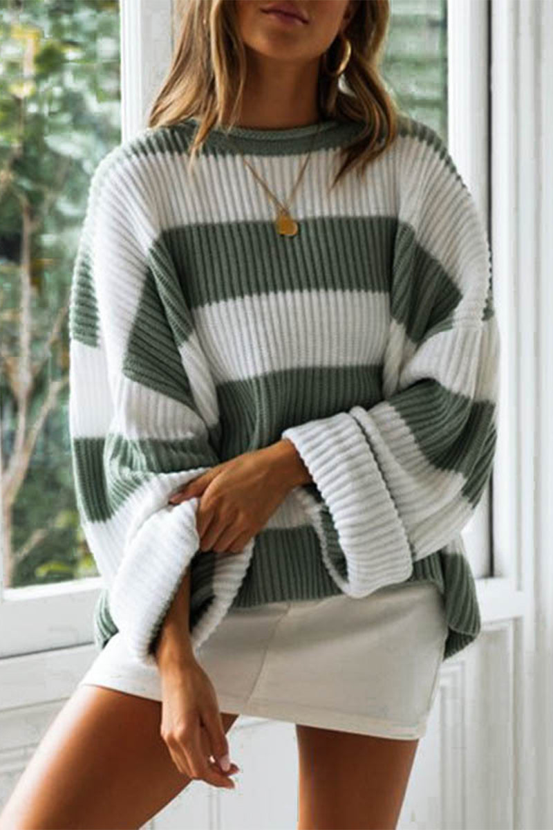 Angel™ - Fashionable Sweet Striped Contrast O-Neck Pullover