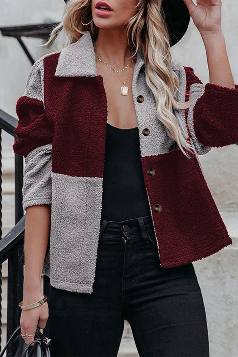 WW | Color Block Patchwork Kontrast Umlegekragen Jacke (5 Farben)