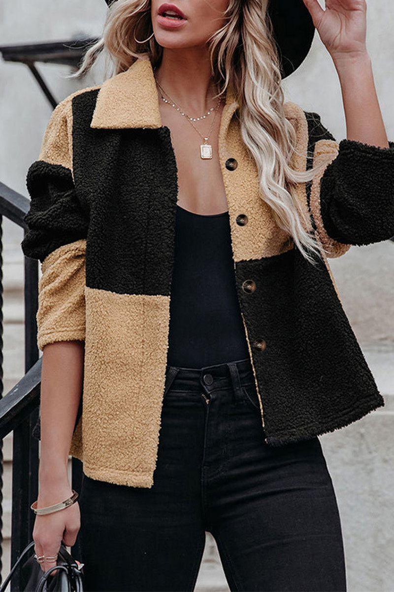 WW | Color Block Patchwork Kontrast Umlegekragen Jacke (5 Farben)