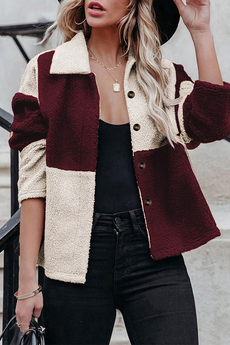 WW | Color Block Patchwork Kontrast Umlegekragen Jacke (5 Farben)
