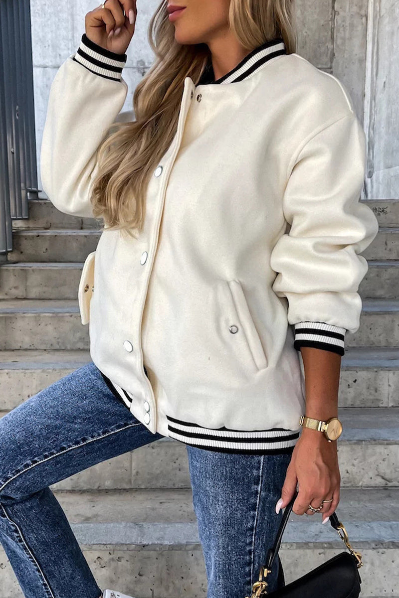 WW | Street Color Block Buckle Contrast O Neck Jacket(4 Colors)