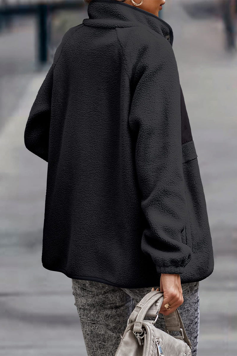 WW | Solid Patchwork Pocket Half-Zip Stand-Up Collar Jacket (7 Colors)