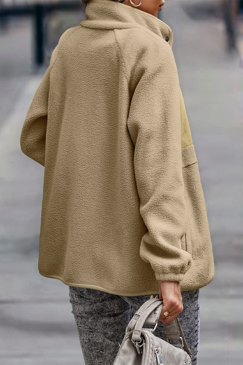WW | Solid Patchwork Pocket Half-Zip Stand-Up Collar Jacket (7 Colors)