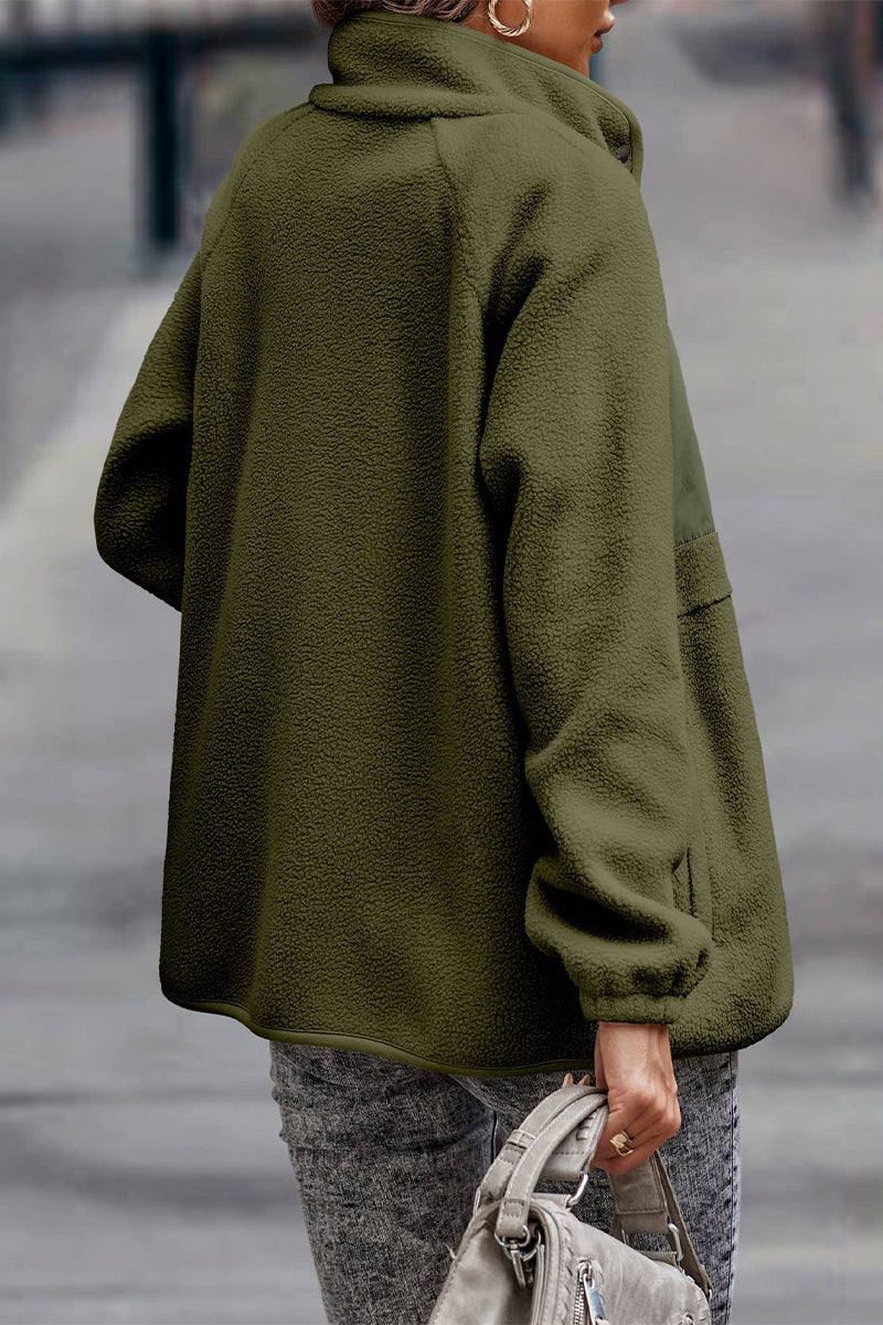 WW | Solid Patchwork Pocket Half-Zip Stand-Up Collar Jacket (7 Colors)