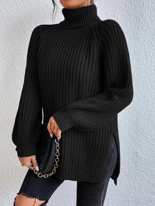WW | Hochgeschlossener Langarmpullover in Schwarz