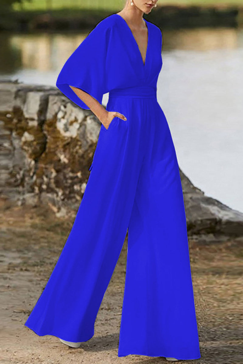 WW | Elegant Solid V-Neck Boot Cut Jumpsuits
