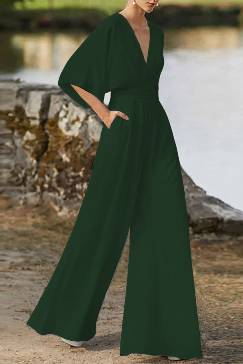 WW | Elegant Solid V-Neck Boot Cut Jumpsuits