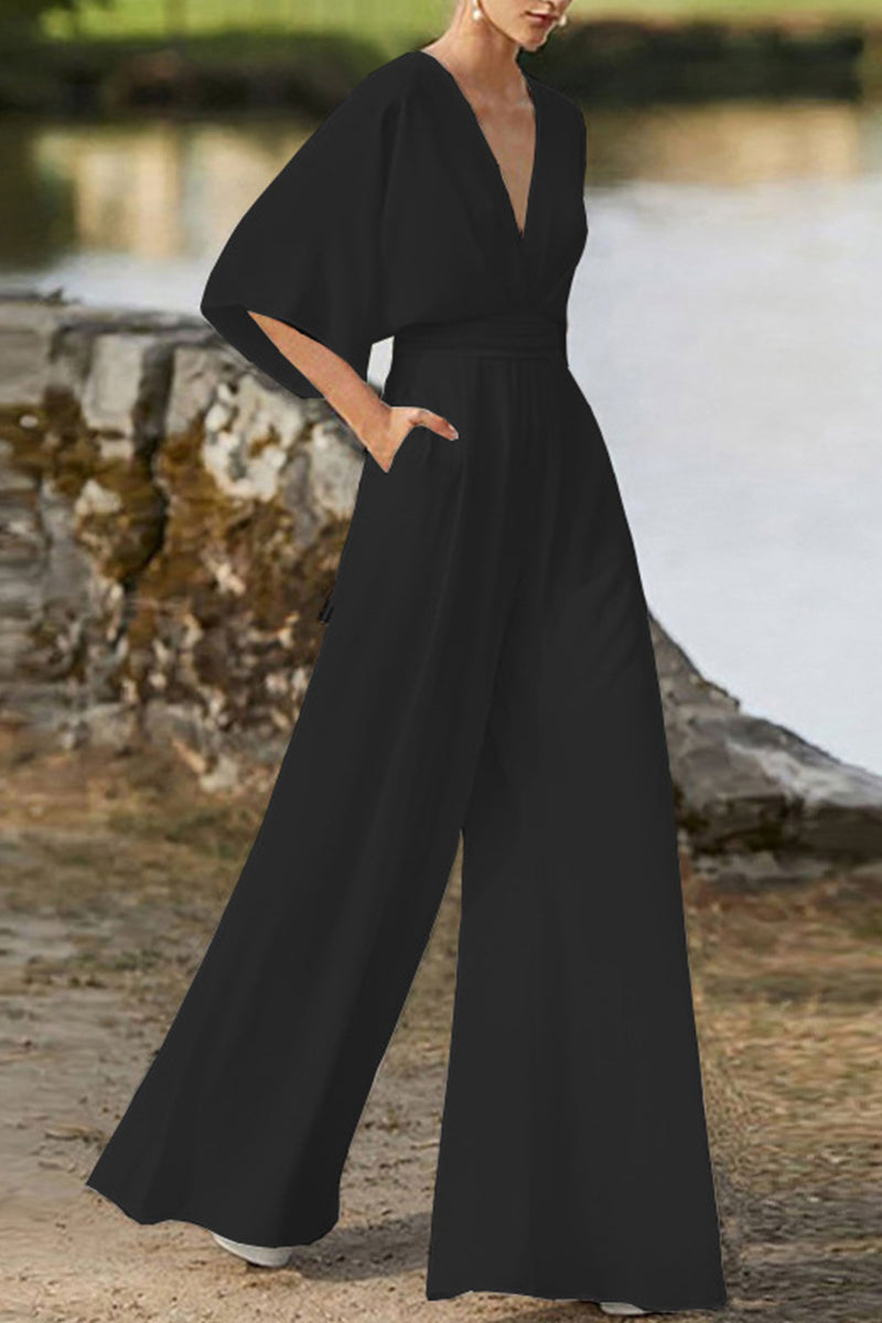 WW | Elegant Solid V-Neck Boot Cut Jumpsuits